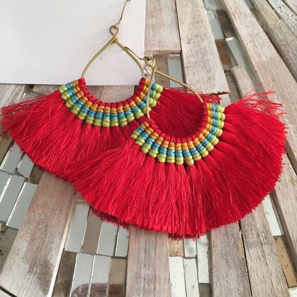 Red Tassel Earrings  - Picture 2 of 3